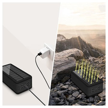 Psooo PS-400 Solcelle Powerbank - 4xUSB-A, 50000mAh - Sort