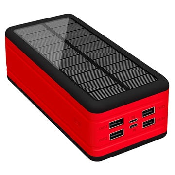 Psooo PS-400 Solcelle Powerbank - 4xUSB-A, 50000mAh - Rød