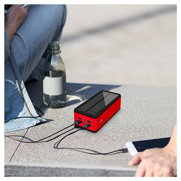 Psooo PS-400 Solcelle Powerbank - 4xUSB-A, 50000mAh - Rød