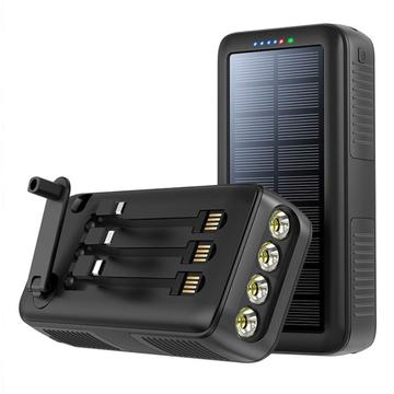 Psooo PS-618 30000mAh Solar Power Bank med håndsving - Sort