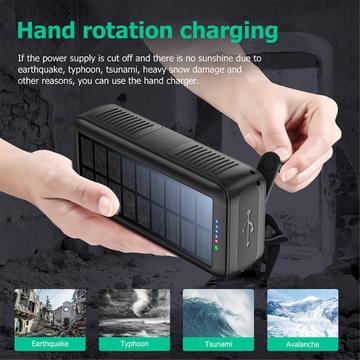 Psooo PS-618 30000mAh Solar Power Bank med håndsving - Sort