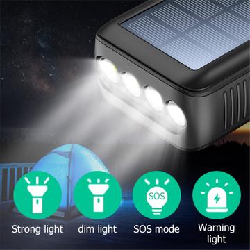 Psooo PS-618 30000mAh Solar Power Bank med håndsving - Sort