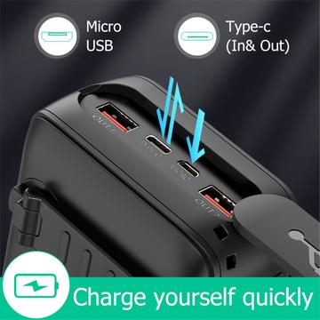 Psooo PS-618 30000mAh Solar Power Bank med håndsving - Sort