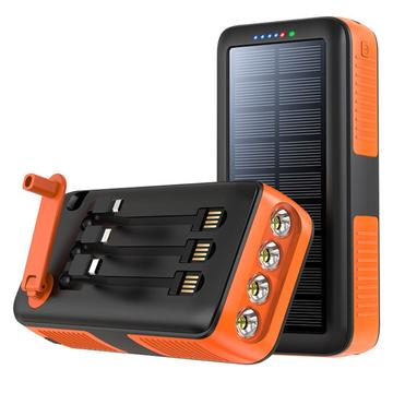 Psooo PS-618 30000mAh Solar Power Bank med håndsving - Orange / Sort