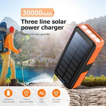 Psooo PS-618 30000mAh Solar Power Bank med håndsving - Orange / Sort