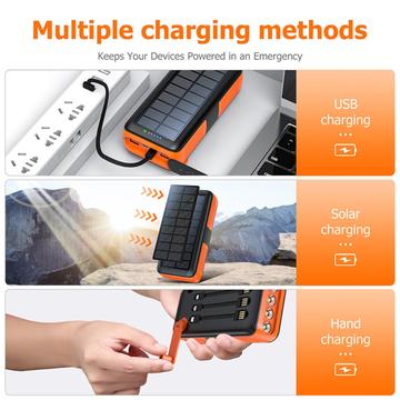 Psooo PS-618 30000mAh Solar Power Bank med håndsving - Orange / Sort