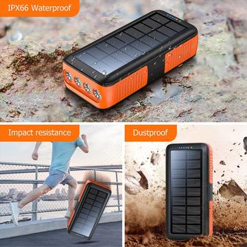 Psooo PS-618 30000mAh Solar Power Bank med håndsving - Orange / Sort
