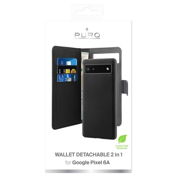 Puro 2-i-1 Magnetisk Google Pixel 6a Pung Taske - Sort