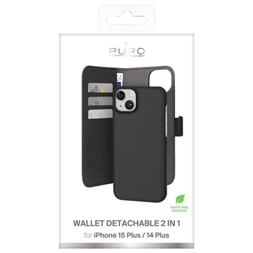 iPhone 15 Plus Puro 2-i-1 Magnetisk Pung Taske - Sort
