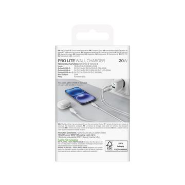 Puro Prolite 20W dobbeltport-oplader med USB-C-kabel - hvid