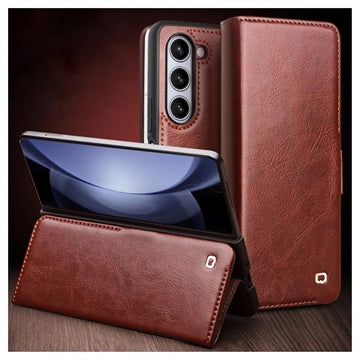 Samsung Galaxy Z Fold5 Qialino Classic Læderpung - Mørkebrun