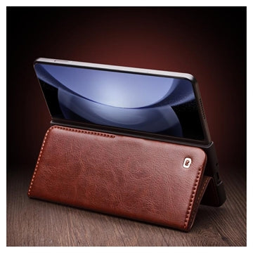 Samsung Galaxy Z Fold5 Qialino Classic Læderpung - Mørkebrun