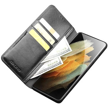 Qialino Classic Samsung Galaxy S21 Ultra 5G Læderpung - Sort