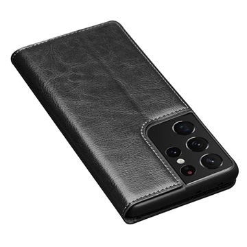 Qialino Classic Samsung Galaxy S21 Ultra 5G Læderpung - Sort