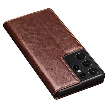 Qialino Classic Samsung Galaxy S21 Ultra 5G Læderpung - Brun