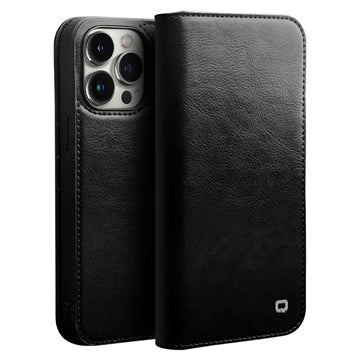 Qialino Classic iPhone 14 Plus Læderpung - Sort