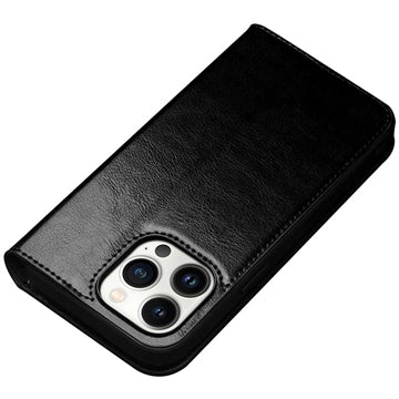 Qialino Classic iPhone 14 Pro Læderpung - Sort