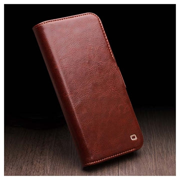 iPhone 15 Plus Qialino Classic Læderpung - Mørkebrun