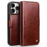 iPhone 15 Pro Max Qialino Classic Læderpung - Mørkebrun