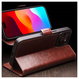 iPhone 15 Pro Max Qialino Classic Læderpung - Mørkebrun