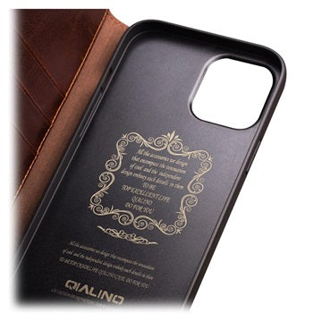 Qialino Classic iPhone 12 Pro Max Læderpung - Brun