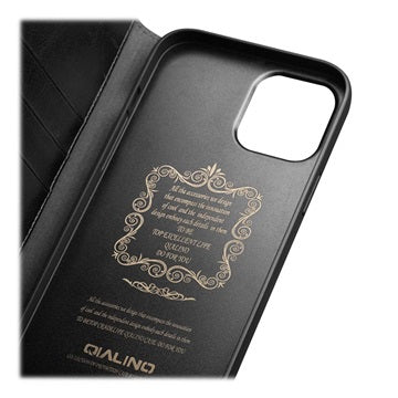 Qialino Classic iPhone 13 Mini Læderpung - Sort