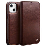 Qialino Classic iPhone 13 Mini Læderpung - Brun