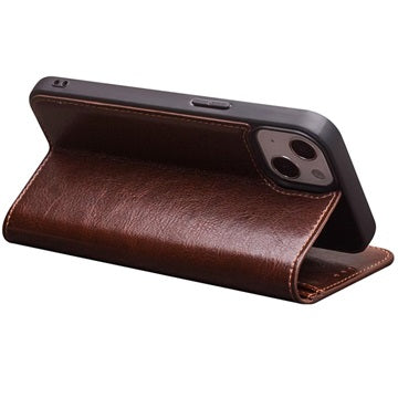 Qialino Classic iPhone 13 Mini Læderpung - Brun
