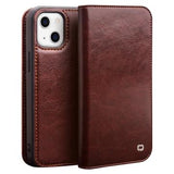 Qialino Classic iPhone 14 Plus Læderpung - Brun
