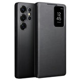 Samsung Galaxy S25 Ultra Qialino Smart View Flip Lædercover - Sort