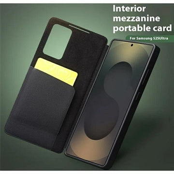 Samsung Galaxy S25 Ultra Qialino Smart View Flip Lædercover - Sort