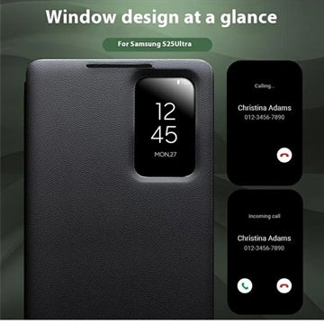 Samsung Galaxy S25 Ultra Qialino Smart View Flip Lædercover - Sort