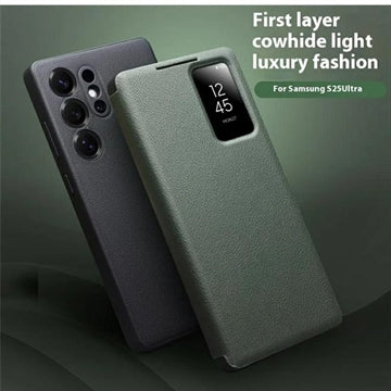 Samsung Galaxy S25 Ultra Qialino Smart View Flip Lædercover - Sort