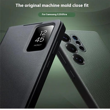 Samsung Galaxy S25 Ultra Qialino Smart View Flip Lædercover - Sort