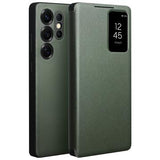 Samsung Galaxy S25 Ultra Qialino Smart View Flip Lædercover - Grøn