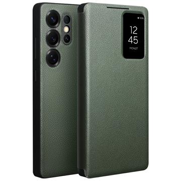 Samsung Galaxy S25 Ultra Qialino Smart View Flip Lædercover - Grøn