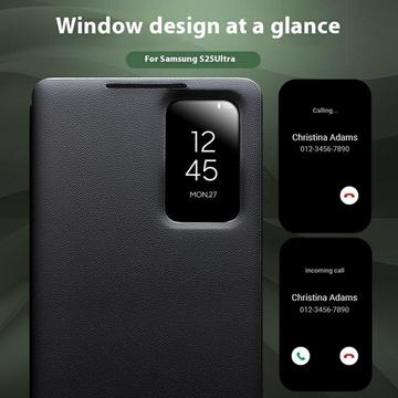 Samsung Galaxy S25 Ultra Qialino Smart View Flip Lædercover - Grøn