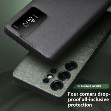 Samsung Galaxy S25 Ultra Qialino Smart View Flip Lædercover - Grøn