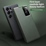 Samsung Galaxy S25 Ultra Qialino Smart View Flip Lædercover - Grøn