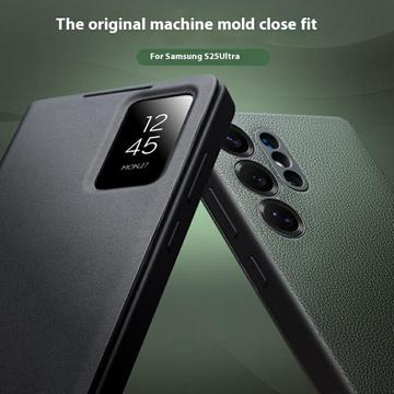 Samsung Galaxy S25 Ultra Qialino Smart View Flip Lædercover - Grøn