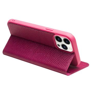 Qialino iPhone 15 Pro Max Læderpung - Krokodille - Hot Pink