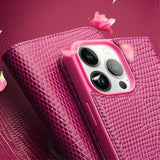 Qialino iPhone 15 Pro Max Læderpung - Krokodille - Hot Pink