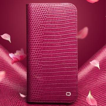 Qialino iPhone 15 Pro Max Læderpung - Krokodille - Hot Pink
