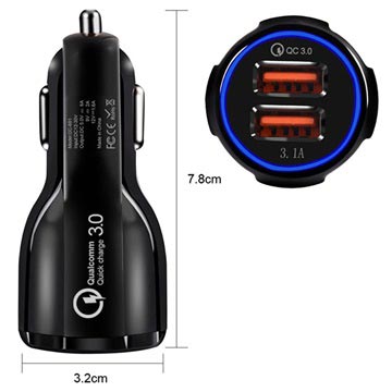 Quick Charge 3.0 30W Hurtig Billader DC-681 - 2 x USB - Sort