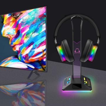 2-i-1 Hovedtelefonstativ / USB-hub med RGB RGBD8 - Sort