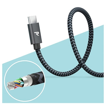 Rampow T04 Nylonflettet USB-C Kabel - 2m - Sort