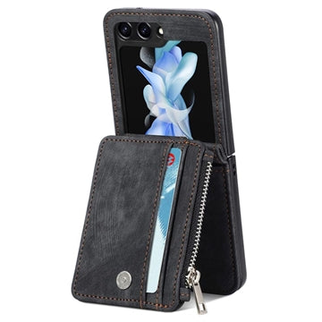 Samsung Galaxy Z Flip5 Retro Belagt Cover med Pung - Sort