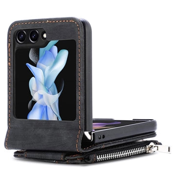Samsung Galaxy Z Flip5 Retro Belagt Cover med Pung - Sort