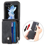 Samsung Galaxy Z Flip5 Retro Belagt Cover med Pung - Sort