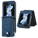 Samsung Galaxy Z Flip5 Retro Belagt Cover med Pung - Blå